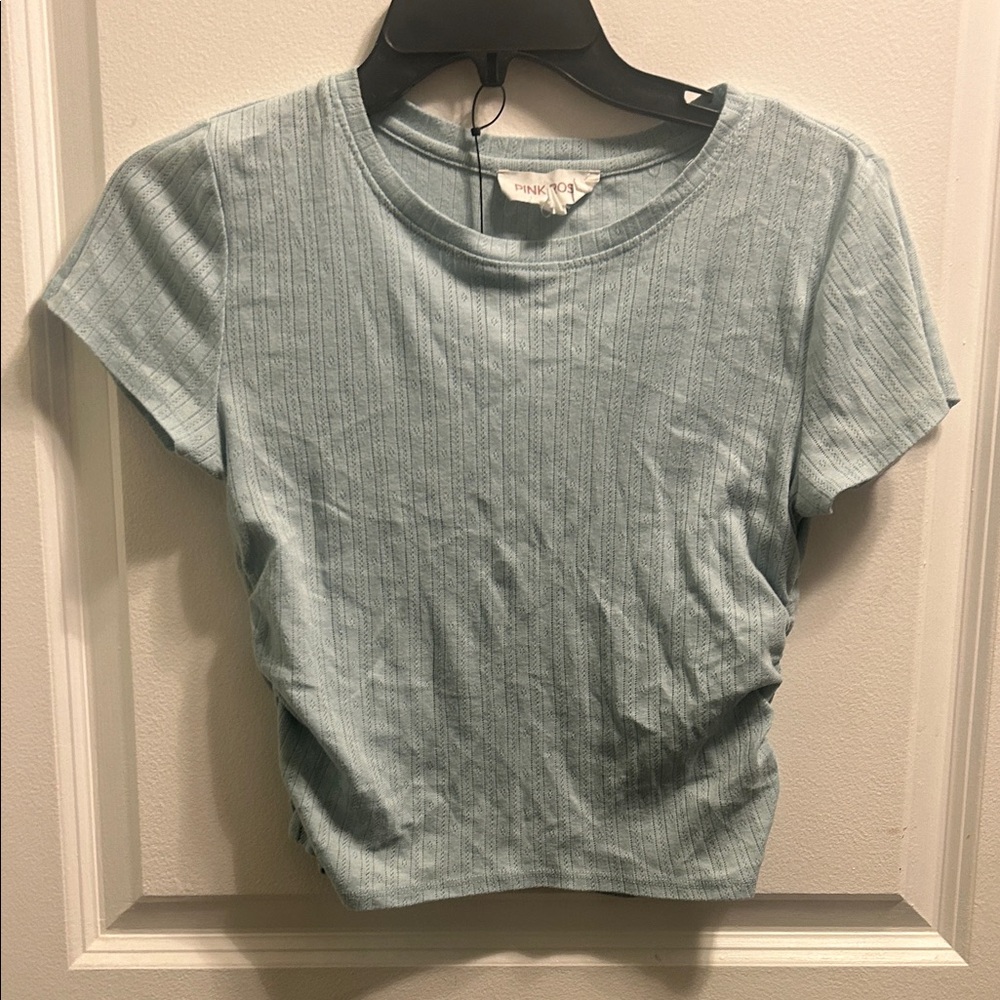Forever 21 Sky Blue Ribbed Short Sleeve Top